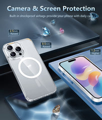 FNTCASE iPhone 14 Pro用クリア電話ケース: 磁気充電、耐衝撃、Magsafe対応