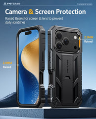 FNTCASE Handyhülle für iPhone 17 Pro 6,3 Zoll: Stoßfest in Militärqualität mit integriertem Displayschutz und Ständer