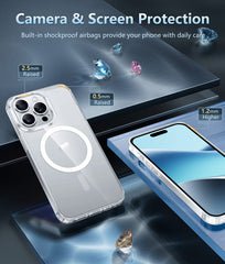 FNTCASE für iPhone 14 Pro Max Transparente Handyhülle: Magnetisches Laden Stoßfeste Magsafe-Unterstützung 