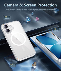 FNTCASE For iPhone 17 6.3 inch Clear Case: Magnetic Charging Shockproof Magsafe Support