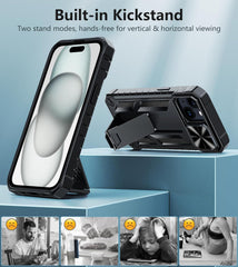 iPhone 15 Phone Cover with Slidable Camera Lens Cover and Stand