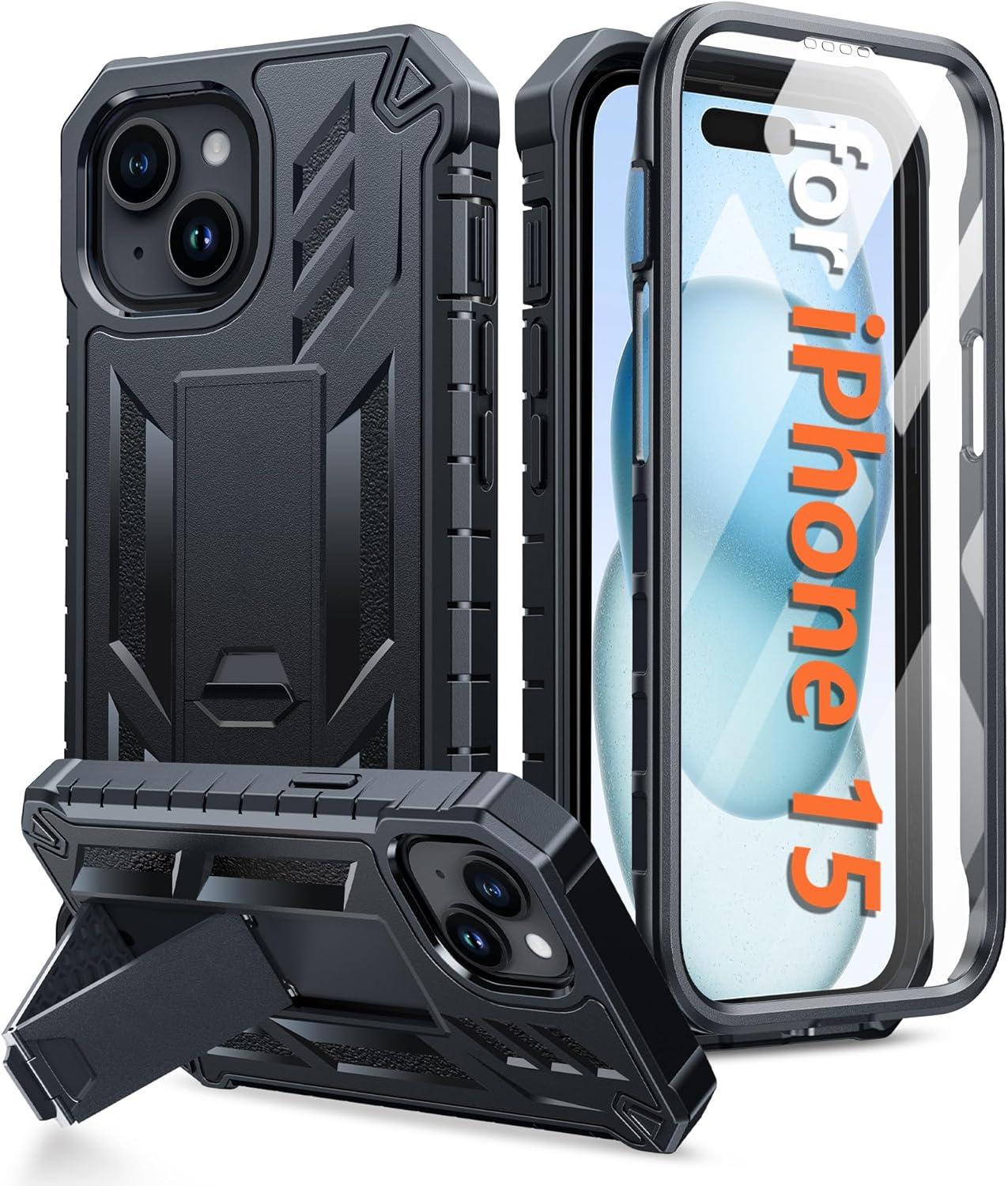 iPhone 15 Phone Case: Military Grade Shockproof with Kickstand
