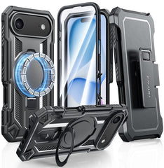 FNTCASE Schutzhülle für iPhone 17 Air mit Ringhalter, magnetischer Ständer, stoßfest, robuste Schutzhülle in Militärqualität mit Gürtelclip-Holster 