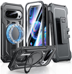 FNTCASE Google Pixel 10/ 10 Pro/ 9/ 9 Pro ケース リングホルダー付き マグネット式キックスタンド ミリタリーグレード 耐衝撃 保護 頑丈 携帯電話カバー ベルトクリップホルスター付き