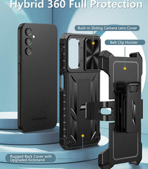 Galaxy A14 5G Military Matte Textured Bumper Rugged Cover with Belt Clip Holster, Kickstand & Sliding Camera Cover