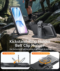 FNTCASE Schutzhülle für iPhone 17 Air mit Ringhalter, magnetischer Ständer, stoßfest, robuste Schutzhülle in Militärqualität mit Gürtelclip-Holster 