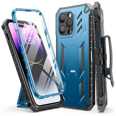 iPhone 14 Pro Max 6,7 Zoll TPU Bumper Matt strukturierte Handyhülle mit integriertem Ständer und Gürtelclip-Holster 