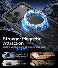 iPhone 18 Pro Case with Ring Holder Magnetic Kickstand Military Grade Shockproof Protective Rugged Cell Phone Cover