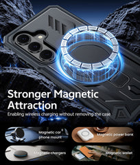 Magnetic Kickstand Case for Samsung Galaxy S26 6.3”, Military Grade Protective Cover with Built-in Screen Protector & 2 Front Frames