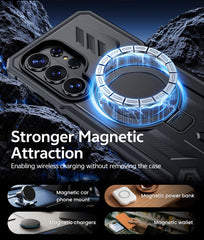 Magnetic Kickstand Case for Samsung Galaxy S26 Ultra 6.9”, Military Grade Protective Cover with Built-in Screen Protector & 2 Front Frames