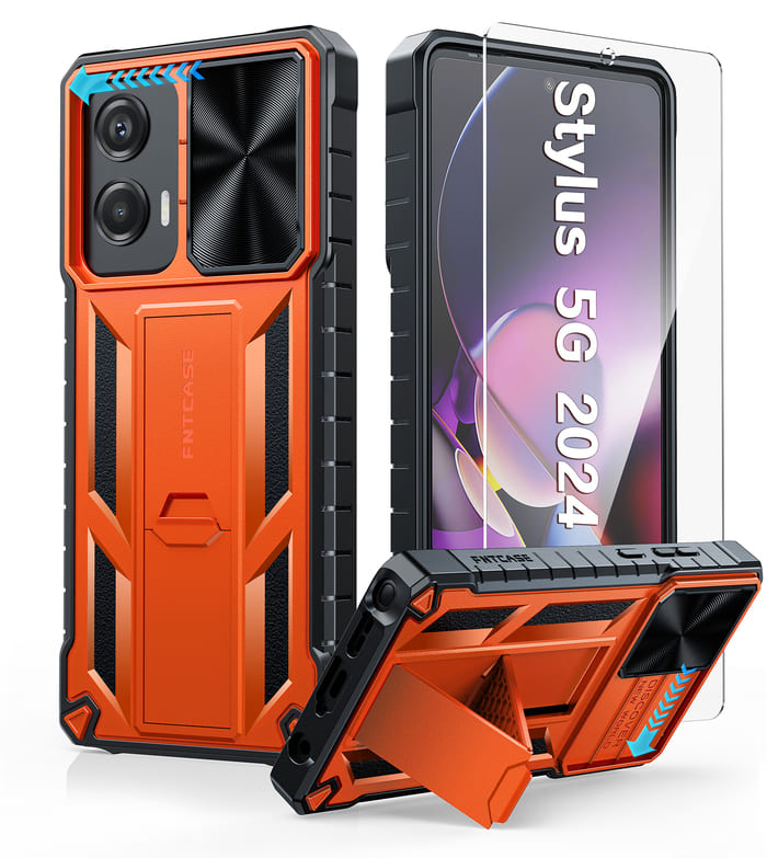 Moto G Stylus 5G 2024 Texture Case with Slidable Camera Len Cover Orange