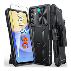 Galaxy A15 5G Case with Belt Clip Holster, Sliding Camera Cover Black