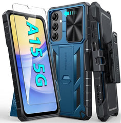 Galaxy A15 5G Case with Belt Clip Holster, Sliding Camera Cover Blue