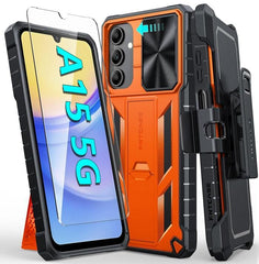 Galaxy A15 5G Case with Belt Clip Holster, Sliding Camera Cover Orange