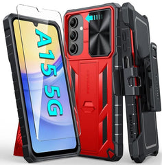 Galaxy A15 5G Case with Belt Clip Holster, Sliding Camera Cover Red