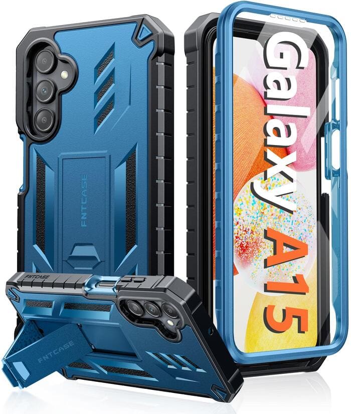 Galaxy A15 5G Protective Case with Built-in Screen Protector Blue FNTCASE