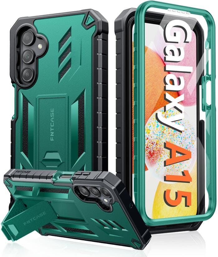 Galaxy A15 5G Protective Case with Built-in Screen Protector Green FNTCASE