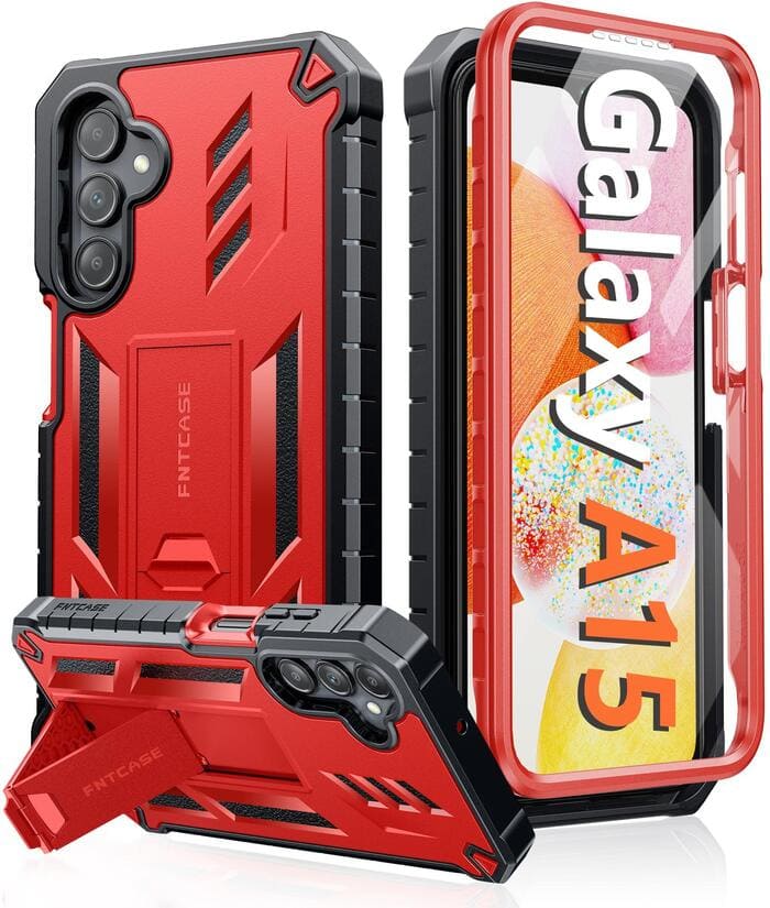 Galaxy A15 5G Protective Case with Built-in Screen Protector Red FNTCASE
