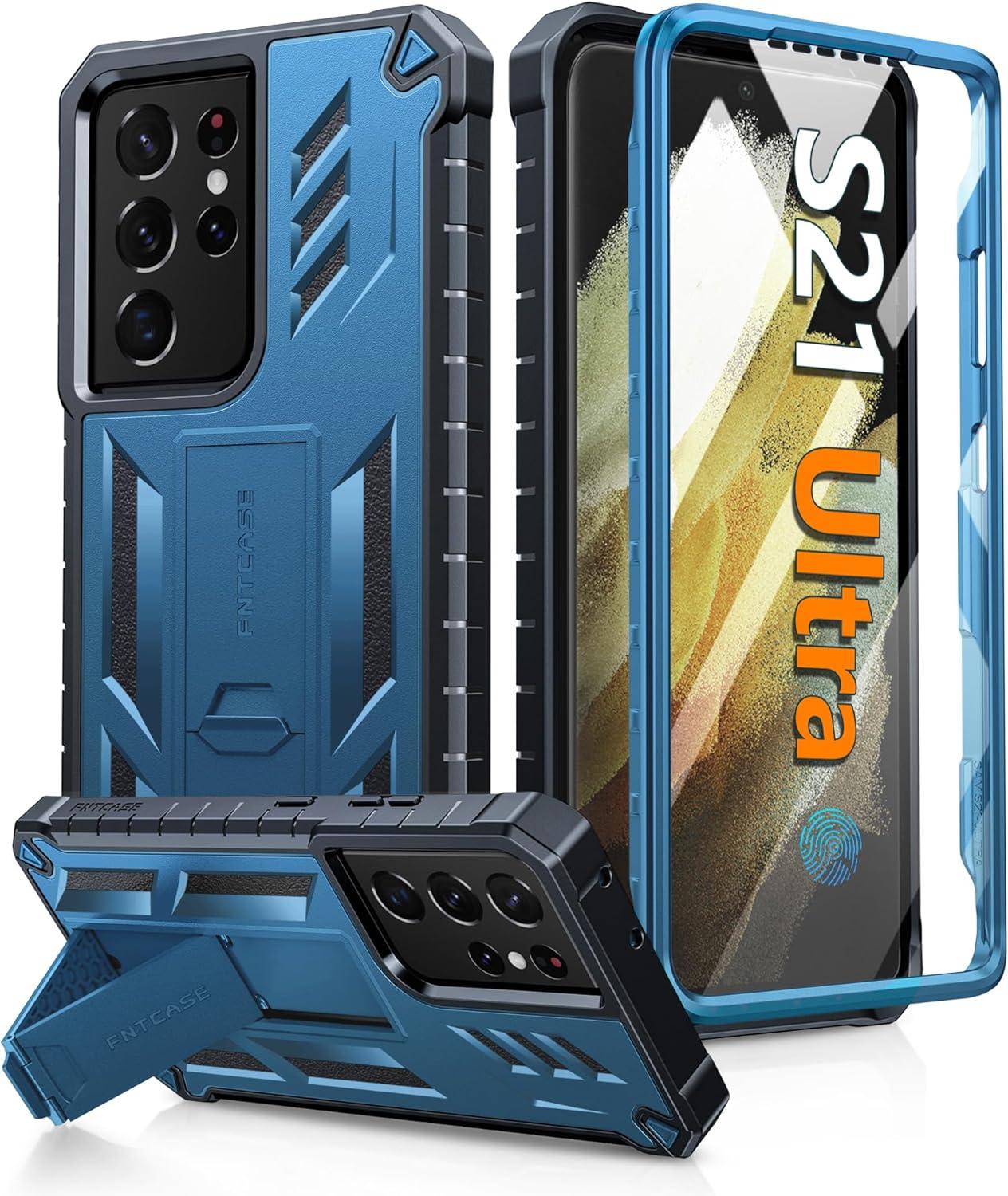 Galaxy S21 Ultra Case: Military Grade Rugged Shockproof Protective Case with Built-in Screen Protector and Kickstand - FNTCASE OFFICIAL