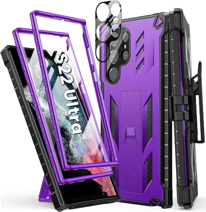 Galaxy S22 Ultra Extra Front Frame Cover with Belt-Clip Holster Purple