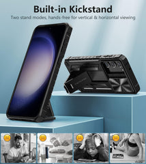 Galaxy S23 Plus Military Matte Textured Rugged Cover with Sliding Camera Lens Cover and Kickstand - FNTCASE OFFICIAL