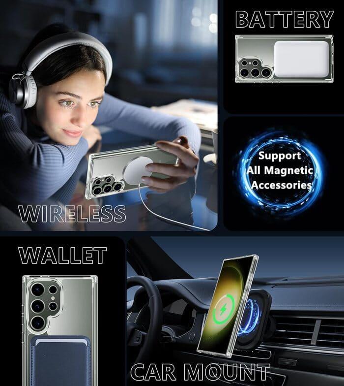 Galaxy S24 Ultra 6.8 inches Clear Case: Magnetic Charging Shockproof Magsafe Support - FNTCASE OFFICIAL