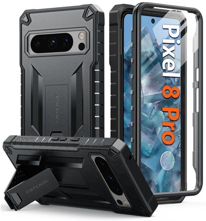 Pixel 8 Pro Military Shock Protective Phone Case with Kickstand Black FNTCASE