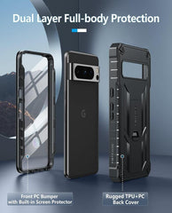 Pixel 8 Pro Military Shock Protective Phone Case with Kickstand Black FNTCASE