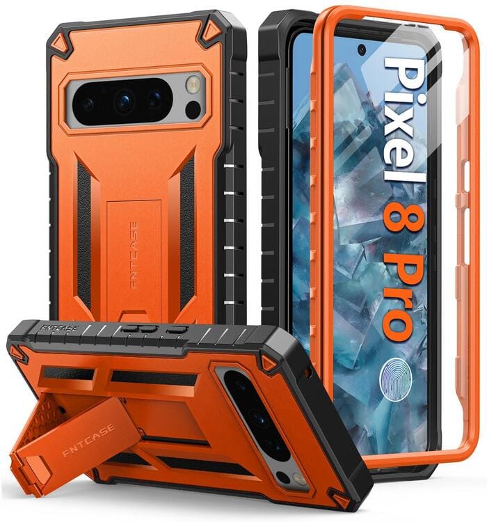 Pixel 8 Pro Military Shock Protective Phone Case with Kickstand Orange FNTCASE
