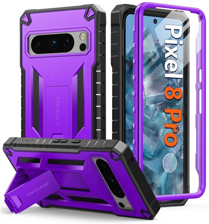 Pixel 8 Pro Military Shock Protective Phone Case with Kickstand Purple FNTCASE