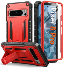 Pixel 8 Pro Military Shock Protective Phone Case with Kickstand Red FNTCASE