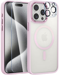 iPhone 15 Pro Max Case Frosted Oil Spray Touch Magsafe Support Pink FNTCASE
