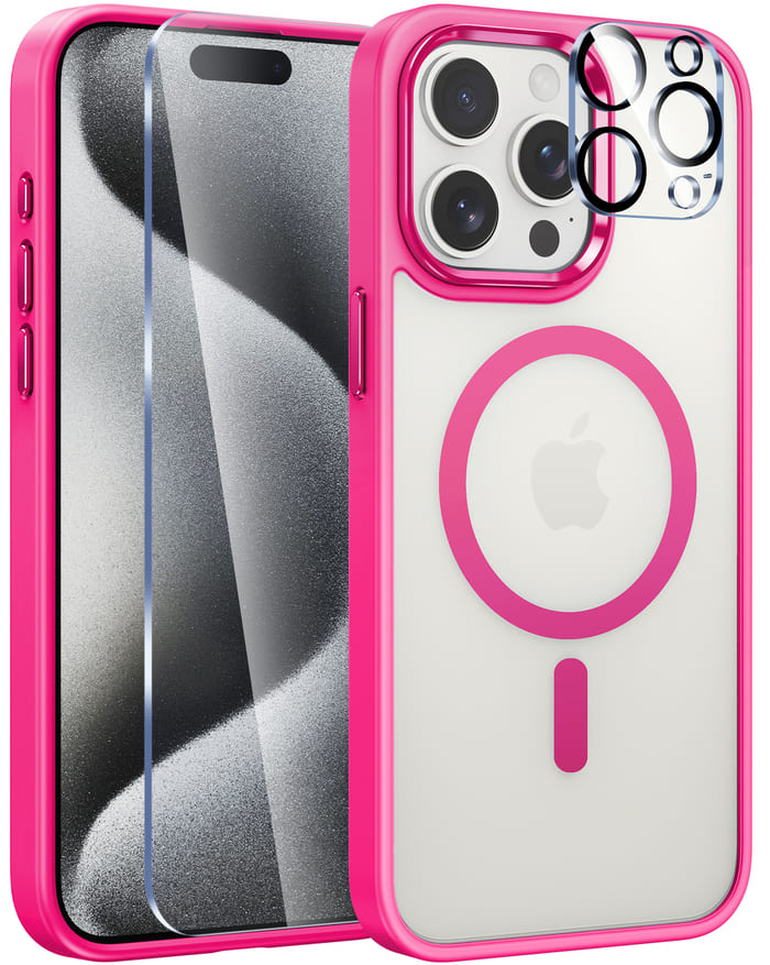 iPhone 15 Pro Max Case Frosted Oil Spray Touch Magsafe Support Rose Pink