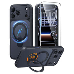 iPhone 17 Pro Max Case: 360° Spin Magnetic Stand, MagSafe, Screen Protector, Translucent Matte Military Grade Shockproof Full Camera Protective Phone Cover