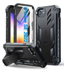 FNTCASE iPhone SE 2022 Military Grade Phone Case with Kickstand Black