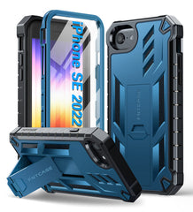 FNTCASE iPhone SE 2022 Military Grade Phone Case with Kickstand Blue