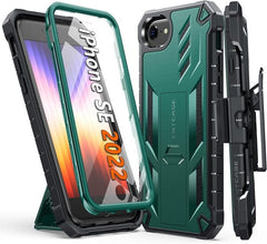 iPhone SE 2022 Phone Case with Belt Clip Holster, Kickstand Green