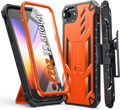 iPhone SE 2022 Phone Case with Belt Clip Holster, Kickstand Orange