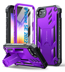 FNTCASE iPhone SE 2022 Military Grade Phone Case with Kickstand Purple
