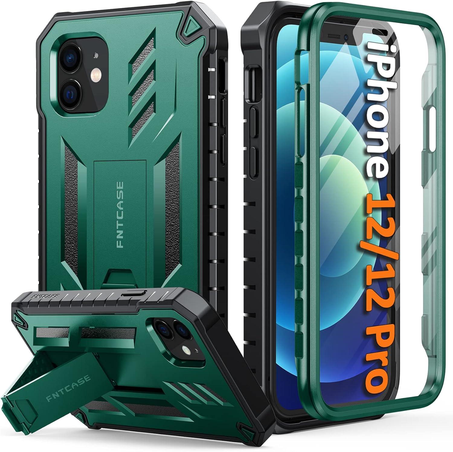 iPhone 12/12 Pro Phone Cover with Kickstand Green FNTCASE