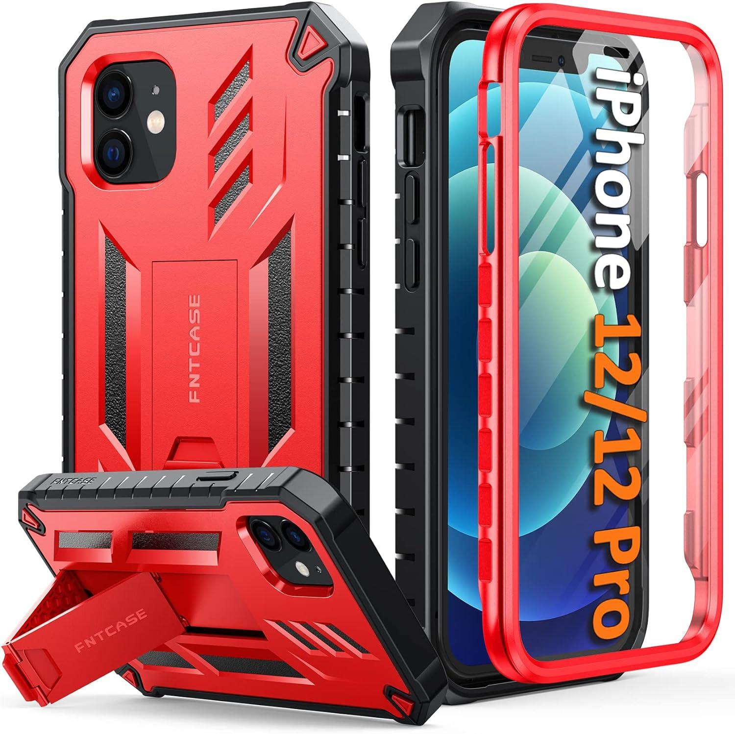 iPhone 12/12 Pro Phone Cover with Kickstand Red FNTCASE