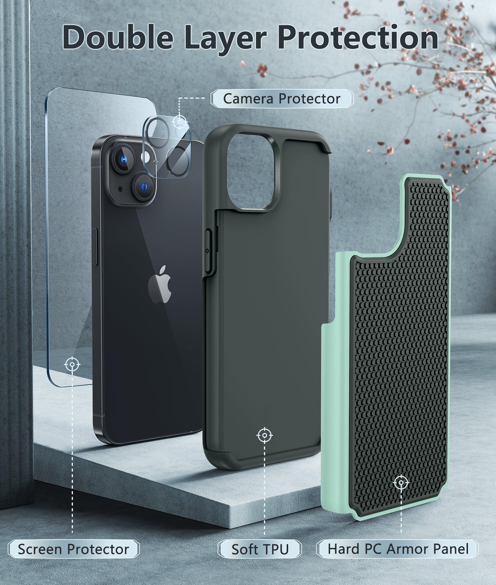iPhone 15 /14 /13 Shock Protection Cell Phone Case Sturdy Cover with Non-Slip Texture - FNTCASE OFFICIAL