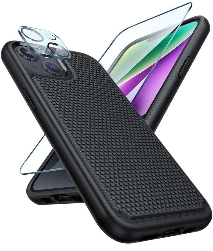 iPhone 15 Case with Glass Screen Protector, Camera Lens Protector Black FNTCASE