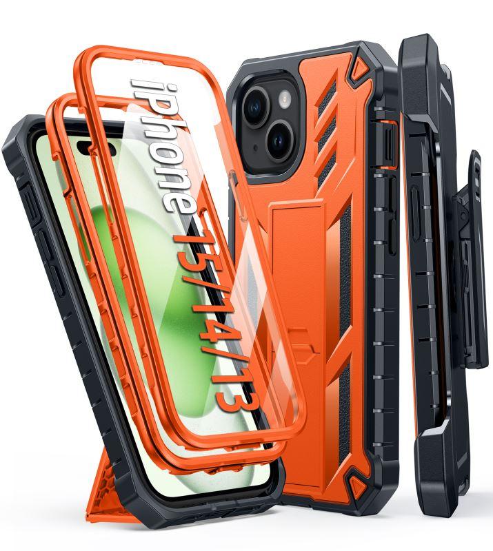 iPhone 15 Phone Case with Belt-Clip Holster and Kickstand