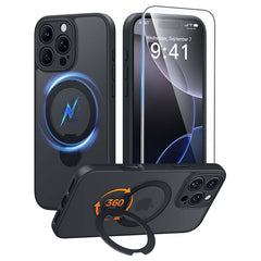 iPhone 16 Pro Case: 360° Spin Magnetic Stand, MagSafe, Screen Protector, Translucent Matte Military Grade Shockproof Full Camera Protective Phone Cover