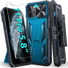 iPhone 11 Pro Dual Protective Phone Case with Belt Clip and stand Blue FNTCASE