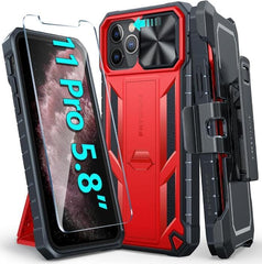 iPhone 11 Pro Dual Protective Phone Case with Belt Clip and stand Red FNTCASE
