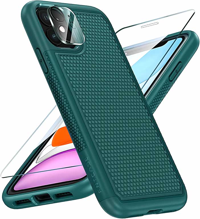 iPhone 11 Phone Dual Layer Protective Case with Non-Slip Textured Green
