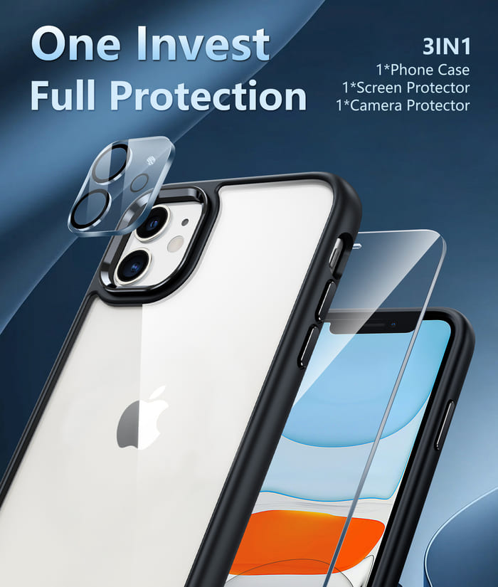 iPhone 11 6.1 inch Clear Case: Military Grade Drop Protection Matte Black