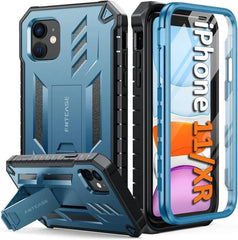 iPhone 11 iPhone XR Case with Built-in Screen Protector Kickstand Blue FNTCASE